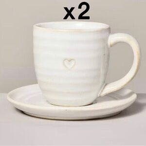 Set of 2 l 4oz Heart Imprint Stoneware Espresso Cup & Saucer Set - Hearth & Hand